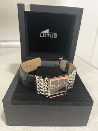 Lotus Reloj Correa Piel Negro/Plata