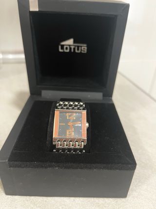 Lotus Reloj Correa Piel Negro/Plata