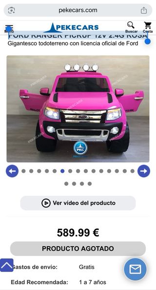 Coche Eléctrico Infantil Ford Ranger Rosa 12V