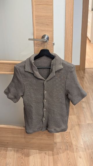 Camisa Zara Hombre Manga Corta Punto Marrón