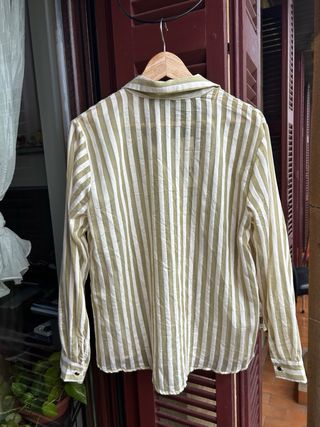 Camisa Zara Fluida Rayas Verde Oliva