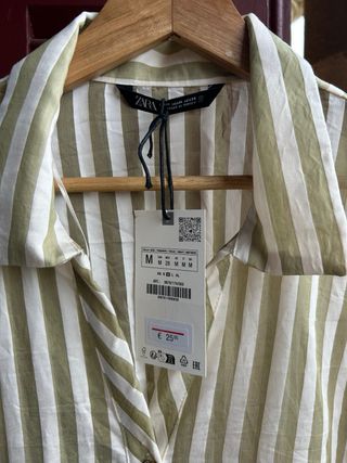 Camisa Zara Fluida Rayas Verde Oliva