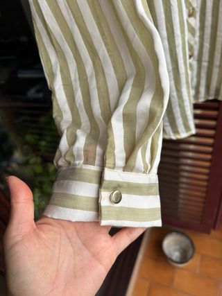 Camisa Zara Fluida Rayas Verde Oliva