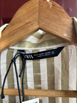 Camisa Zara Fluida Rayas Verde Oliva