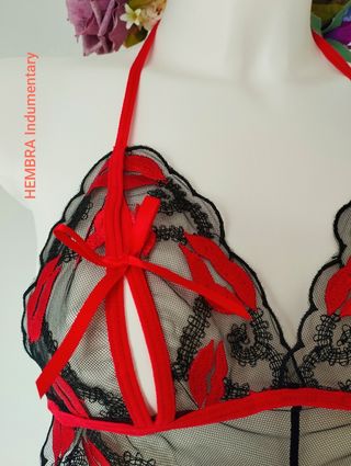 Body Lencero Sexy Negro y Rojo con Etiqueta