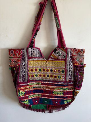 Bolso Grande Flecos Piel India Multicolor