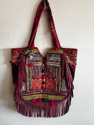 Bolso Grande Flecos Piel India Multicolor