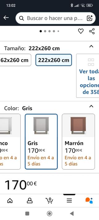 Estor/Cortina Nuevo 222x260cm Gris