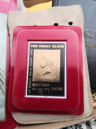 Francobollo Penny Black 1996 Bhutan Oro