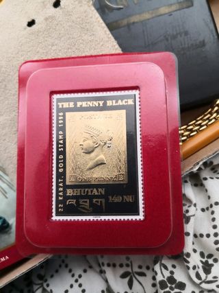 Francobollo Penny Black 1996 Bhutan Oro