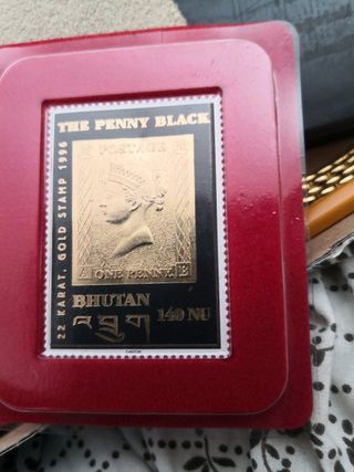 Francobollo Penny Black 1996 Bhutan Oro