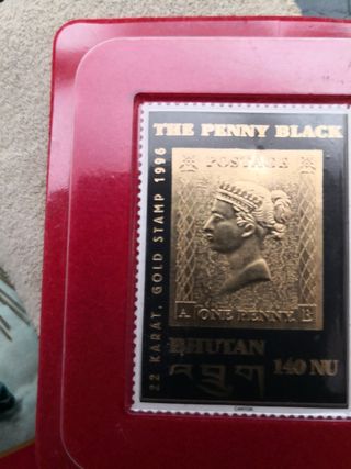 Francobollo Penny Black 1996 Bhutan Oro