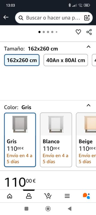 Estor/cortina nuevo  162x260cm Gris