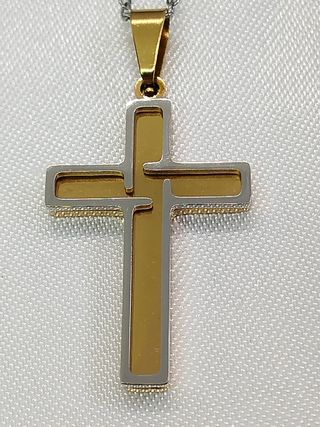 Collar Cruz Acero Inoxidable Dorado y Plateado