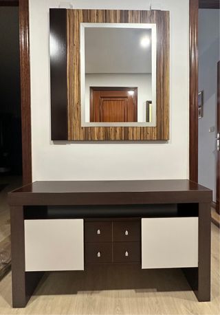 Mueble recibidor madera y cristal