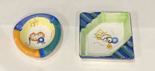 2 Posaceneri Ceramica Decorati Gatti