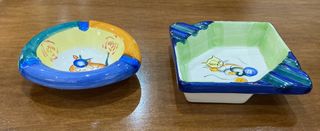 2 Posaceneri Ceramica Decorati Gatti