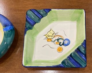 2 Posaceneri Ceramica Decorati Gatti