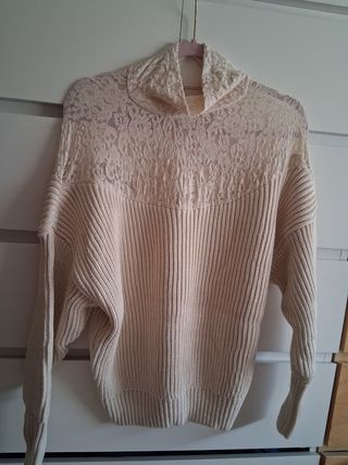 Jersey Zara encaje beige
