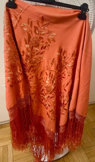 Chal bordado a mano de algodón naranja 