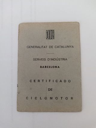 Certificado de Ciclomotor Generalitat Catalunya