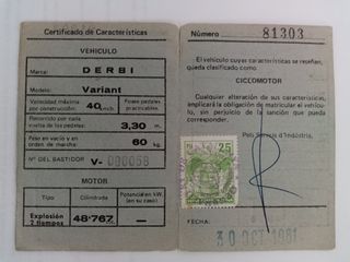 Certificado de Ciclomotor Generalitat Catalunya