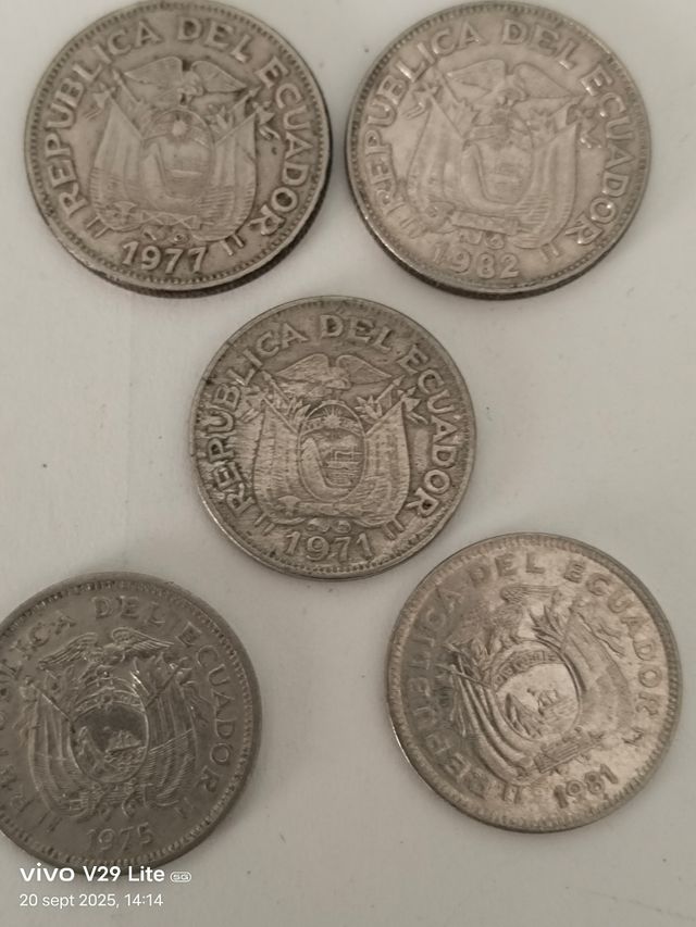 Monedas de Ecuador 1971, 1975, 1977, 1981, 1982