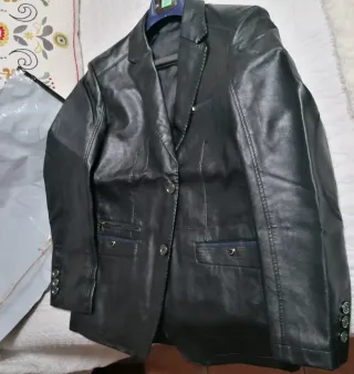 Chaqueta Blazer Cuero Hombre Negra