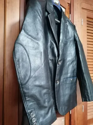 Chaqueta Blazer Cuero Hombre Negra