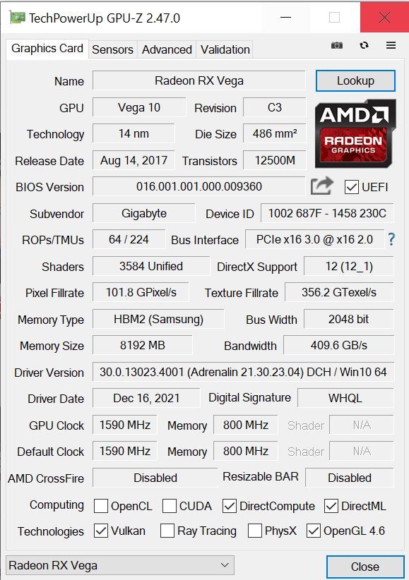 Scheda grafica Radeon RX VEGA 56 GAMING OC da 8 GB