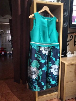 Vestido fiesta floral verde y azul