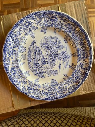 22 Platos de Porcelana Azul y Blanco