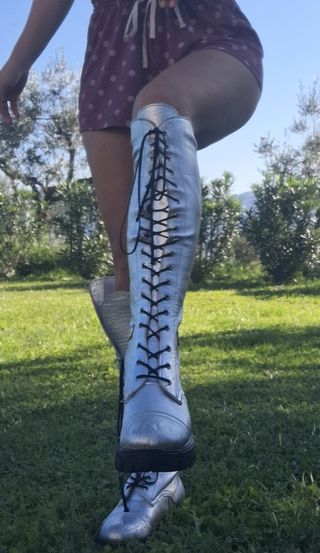 Stivali unici  in vera pelle argento taglia 35