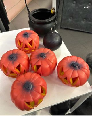 5 Zucche Halloween, Vaso Nero e Candela nera