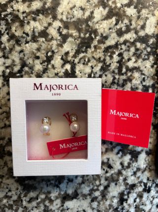 Pendientes Majorica Perlas y Circonitas Dorados