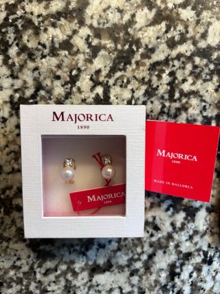 Pendientes Majorica Perlas y Circonitas Dorados