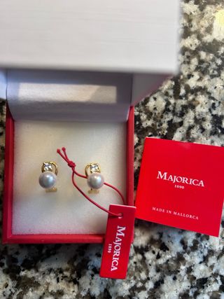 Pendientes Majorica Perlas y Circonitas Dorados