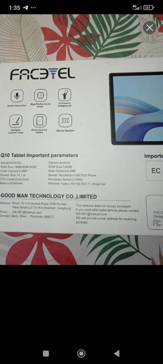Tablet Facetel Q10 128GB,14RAM, funda, cargador. 
