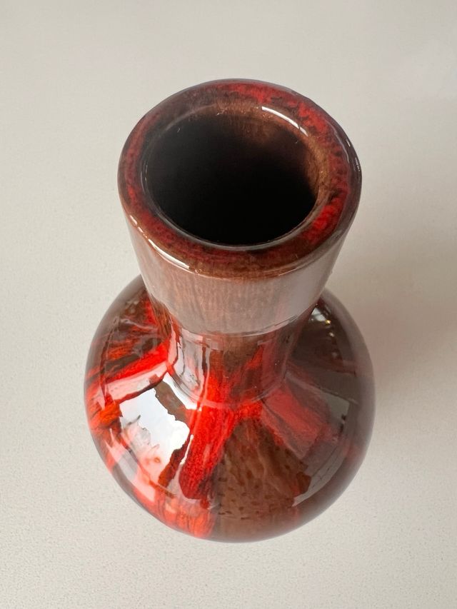 Jarrón Vintage Fat Lava Marrón y Rojo