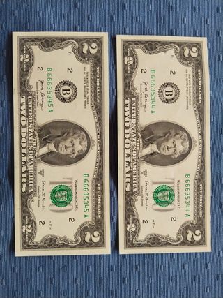 2 Billetes de 2 Dólares USA