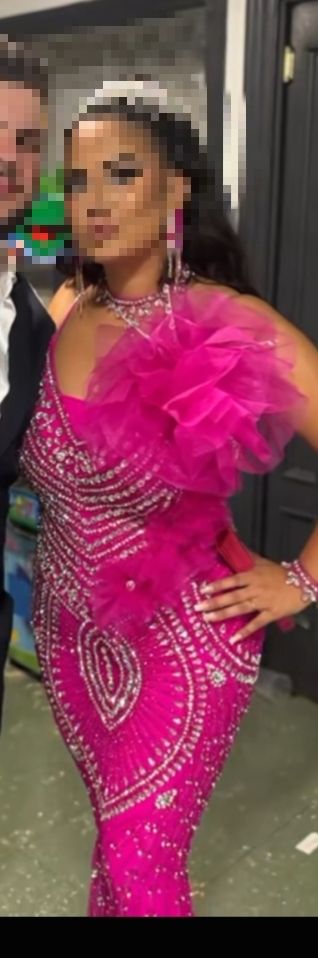 Vestido de fiesta gitana rosa y plata
