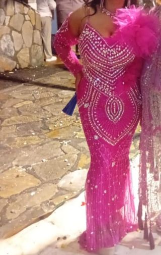 Vestido de fiesta gitana rosa y plata