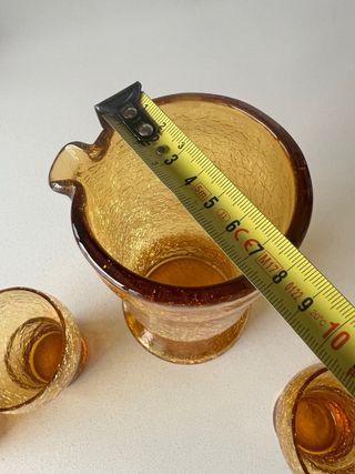 Juego Jarra y 4 Vasos Cristal Craquelado Ámbar