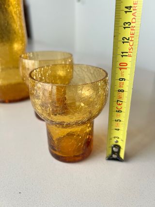 Juego Jarra y 4 Vasos Cristal Craquelado Ámbar