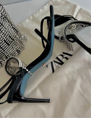 Sandalias Zara Piel Tacón Adorno Pedrería