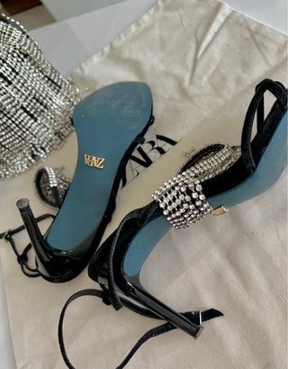 Sandalias Zara Piel Tacón Adorno Pedrería