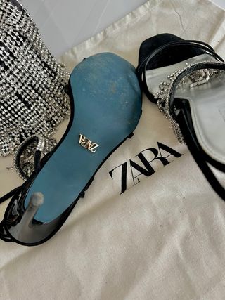 Sandalias Zara Piel Tacón Adorno Pedrería