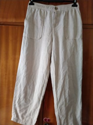 Pantalones Zara Beige Mujer
