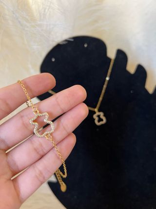 Collar y Pulsera Oso con Circonitas