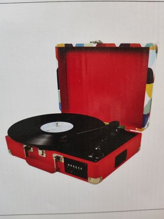 Giradischi rosso con coperchio decorato